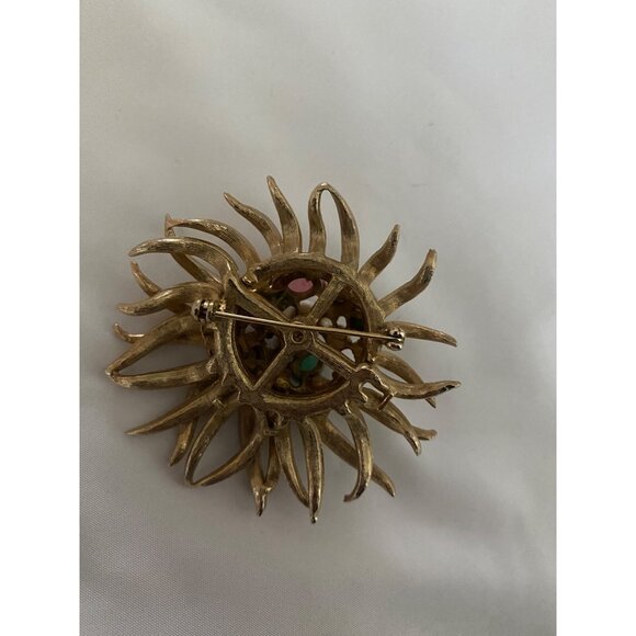 Pearl Multi Cabochon Gemstones Rhinestones Gold Tone  Pearl Multi Cabochon Gemstones Rhinestones Gold Tone Statement Brooch